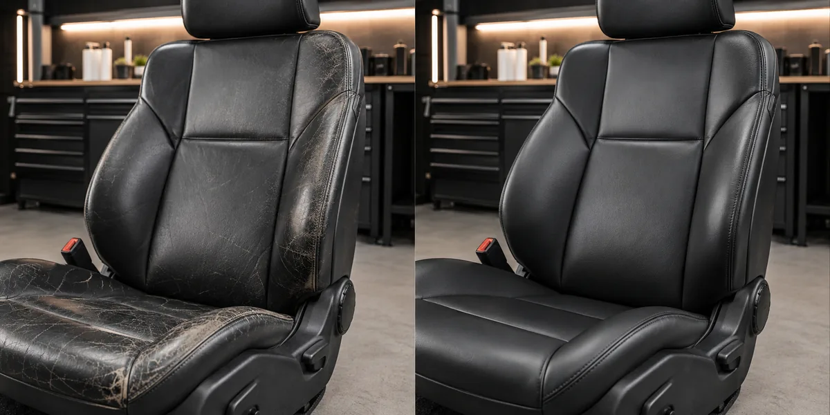 Before and after car seat leather repair in Portland Oregon