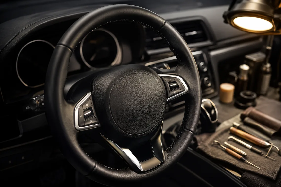 Restored leather steering wheel repair in Portland Oregon